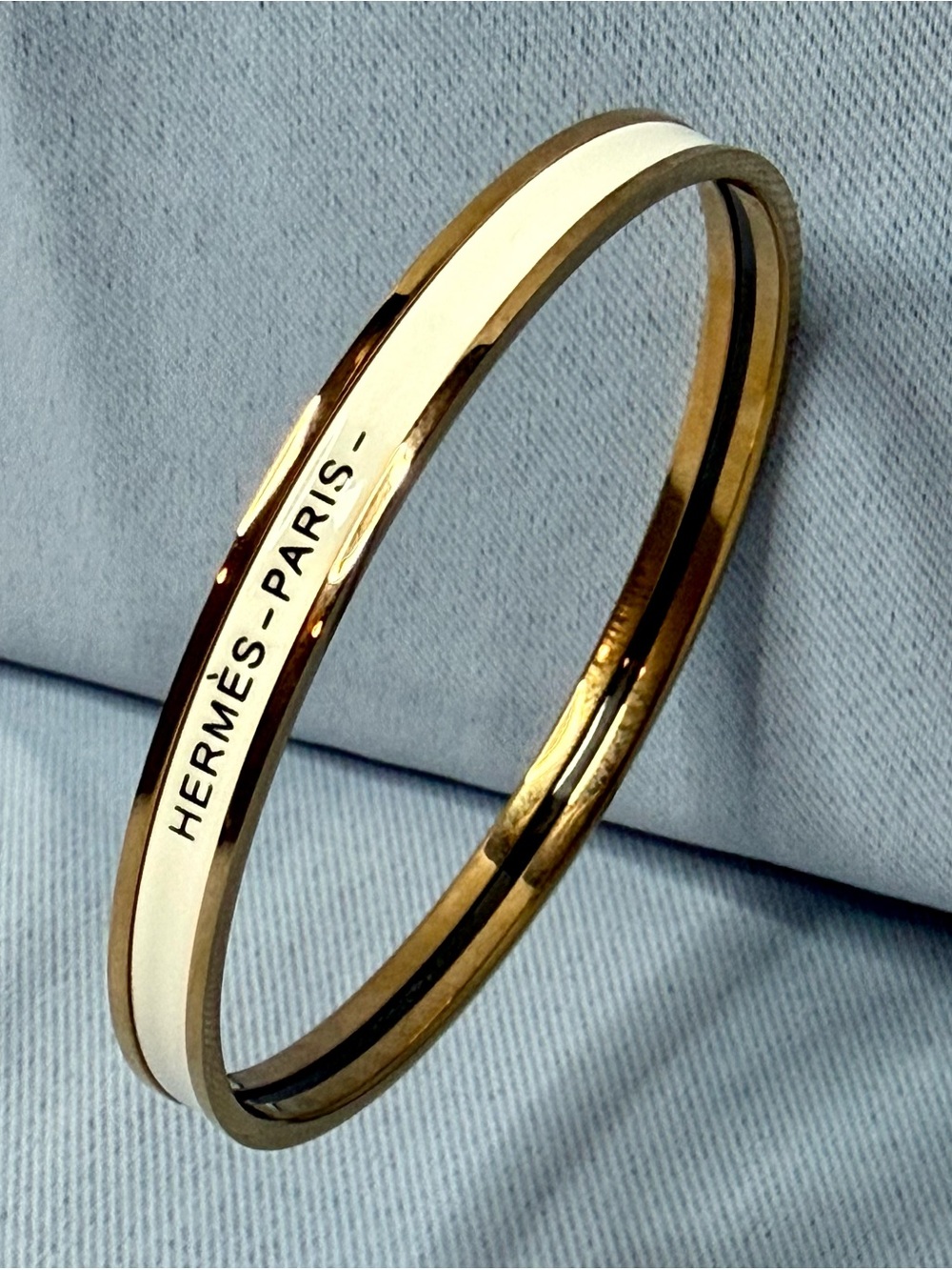 Gold & Cream Enamel Bangle Bracelet - Picture 5 of 7